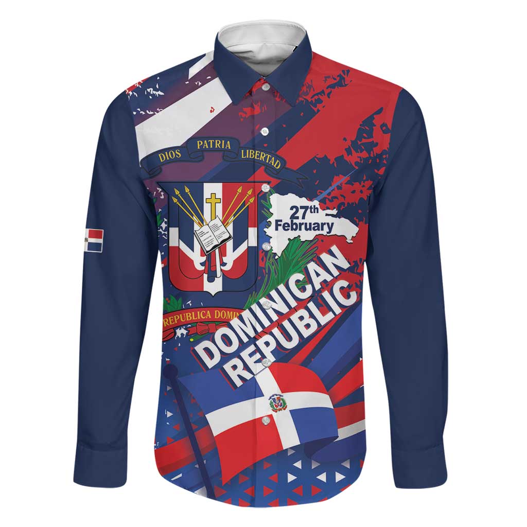 Dominican Republic Independence Day Family Matching Summer Maxi Dress and Hawaiian Shirt 27th February Coat Of Arms Grunge Texture