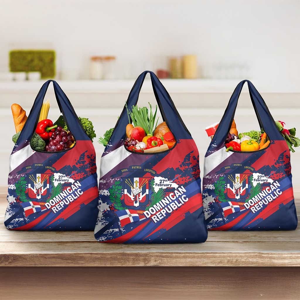 Dominican Republic Independence Day Grocery Bag 27th February Coat Of Arms Grunge Texture