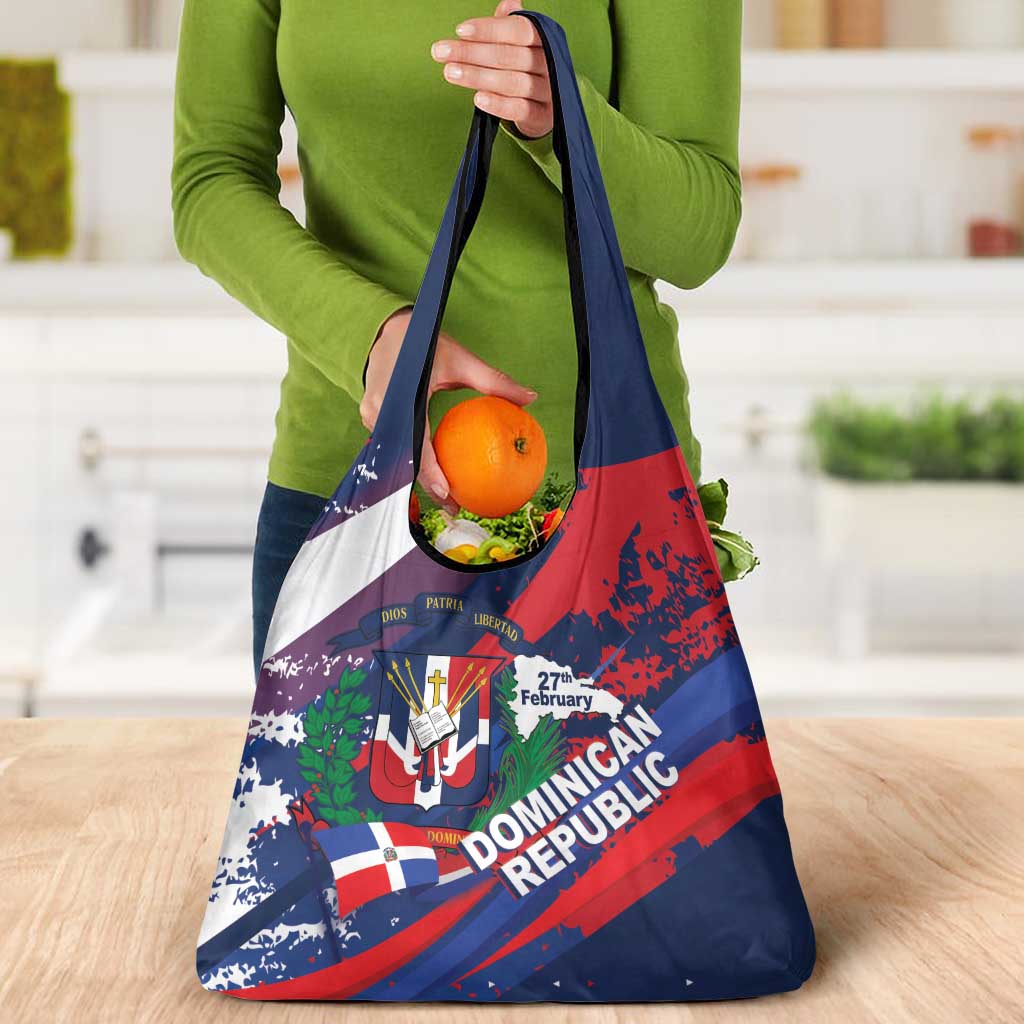 Dominican Republic Independence Day Grocery Bag 27th February Coat Of Arms Grunge Texture