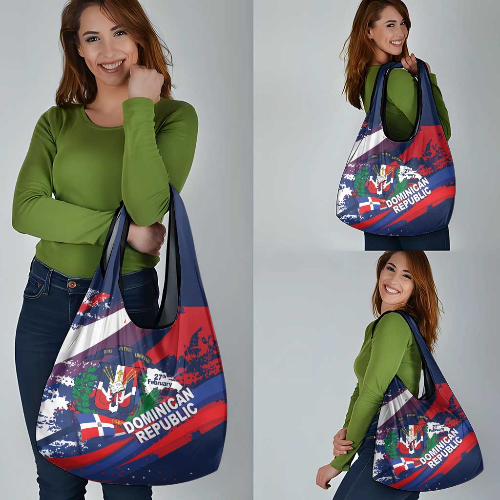 Dominican Republic Independence Day Grocery Bag 27th February Coat Of Arms Grunge Texture
