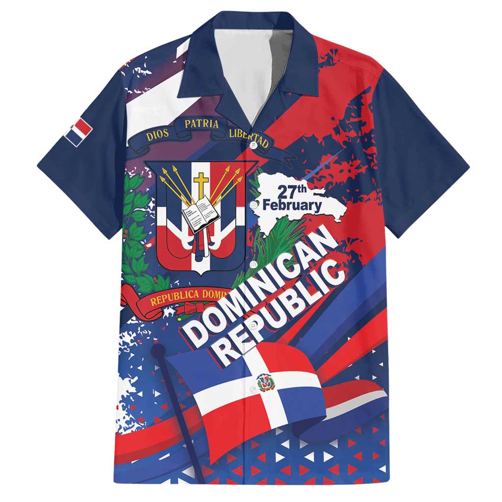 Dominican Republic Independence Day Hawaiian Shirt 27th February Coat Of Arms Grunge Texture