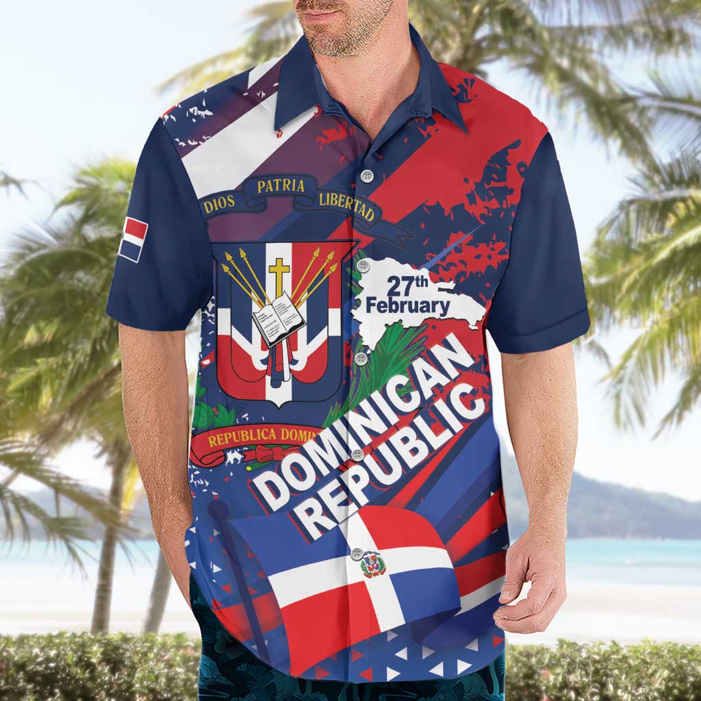 Dominican Republic Independence Day Hawaiian Shirt 27th February Coat Of Arms Grunge Texture