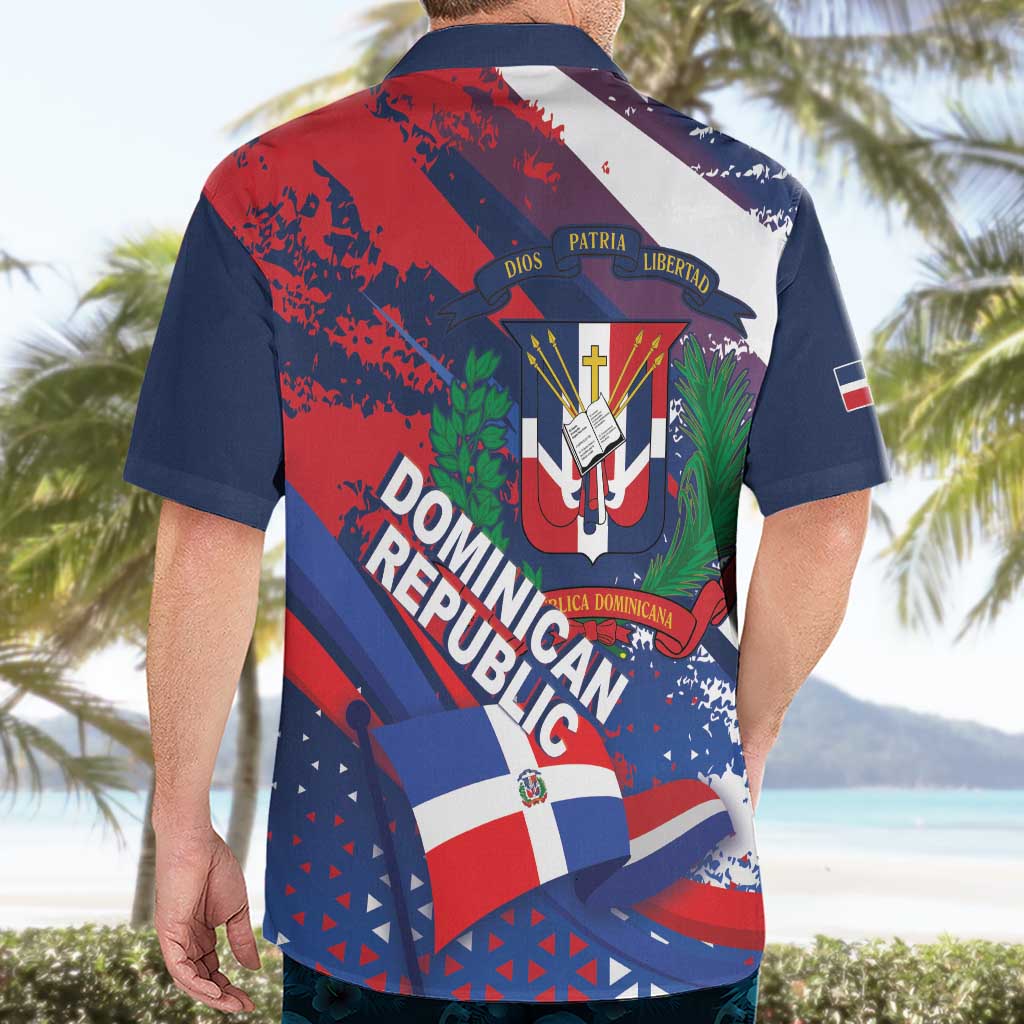 Dominican Republic Independence Day Hawaiian Shirt 27th February Coat Of Arms Grunge Texture