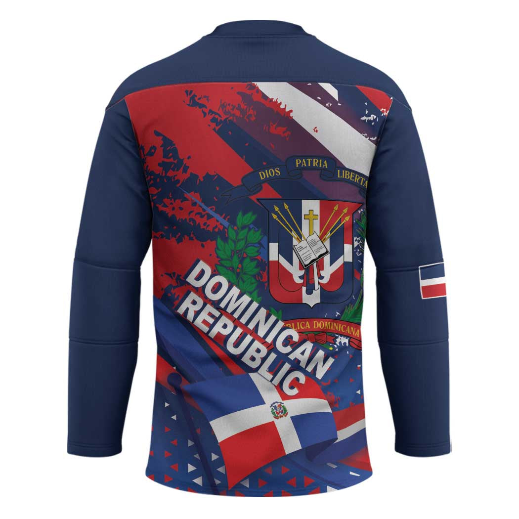 Dominican Republic Independence Day Hockey Jersey 27th February Coat Of Arms Grunge Texture