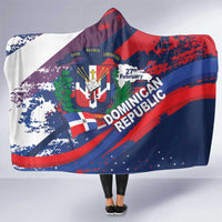 Dominican Republic Independence Day Hooded Blanket 27th February Coat Of Arms Grunge Texture