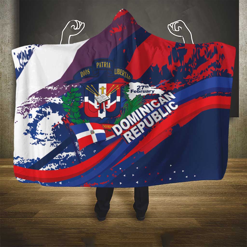 Dominican Republic Independence Day Hooded Blanket 27th February Coat Of Arms Grunge Texture