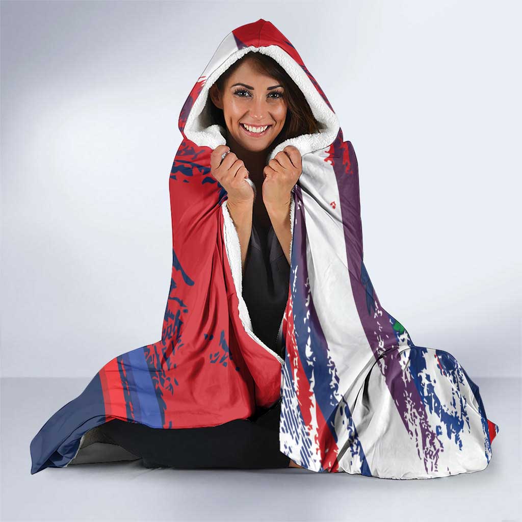Dominican Republic Independence Day Hooded Blanket 27th February Coat Of Arms Grunge Texture