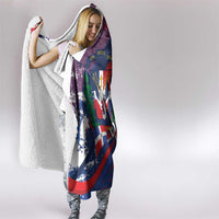 Dominican Republic Independence Day Hooded Blanket 27th February Coat Of Arms Grunge Texture