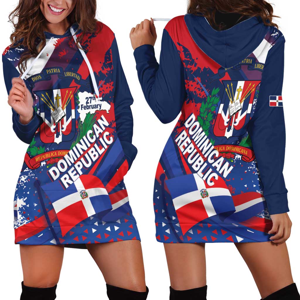 Dominican Republic Independence Day Hoodie Dress 27th February Coat Of Arms Grunge Texture