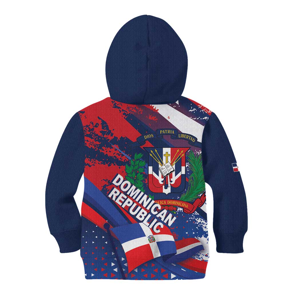 Dominican Republic Independence Day Kid Hoodie 27th February Coat Of Arms Grunge Texture