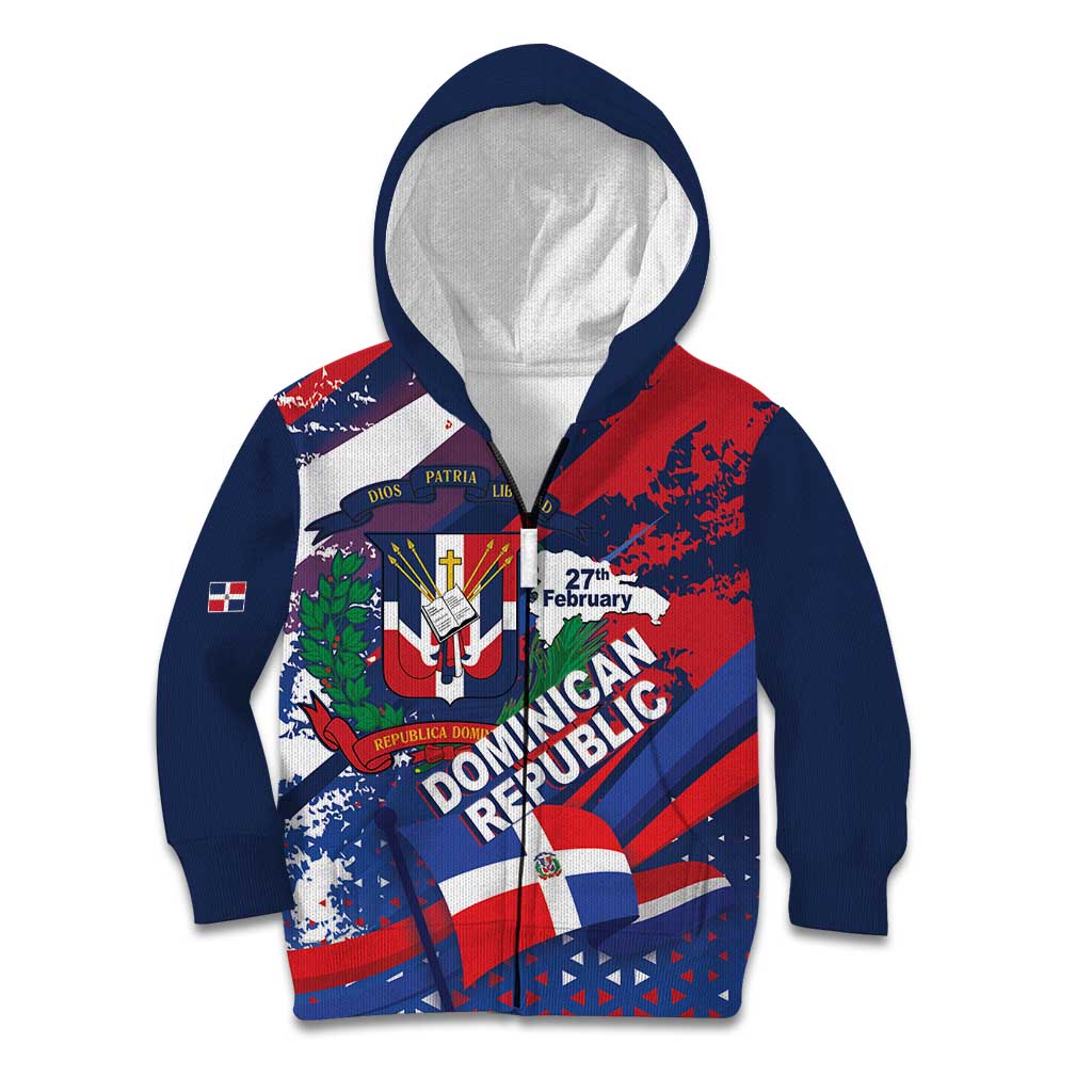 Dominican Republic Independence Day Kid Hoodie 27th February Coat Of Arms Grunge Texture