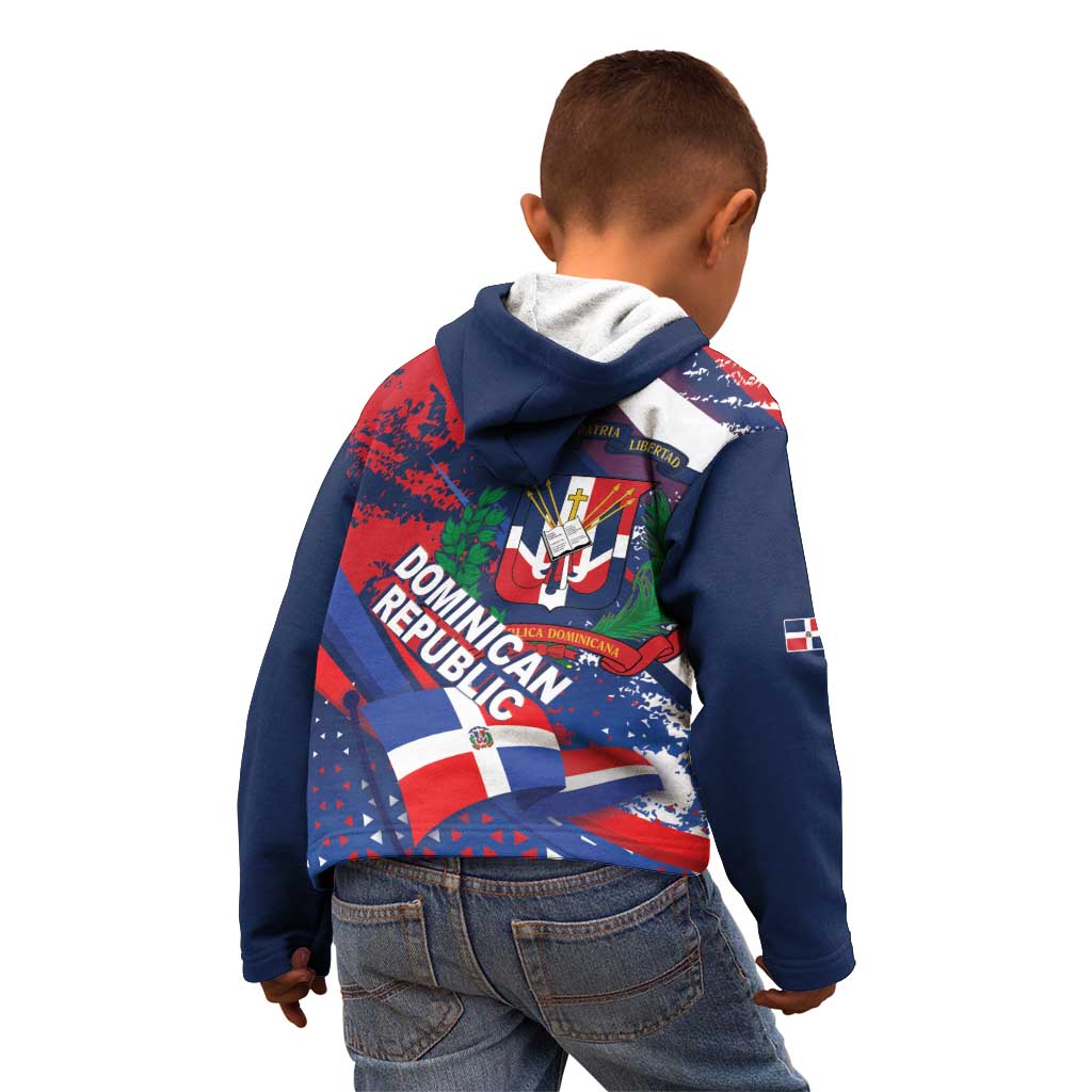 Dominican Republic Independence Day Kid Hoodie 27th February Coat Of Arms Grunge Texture