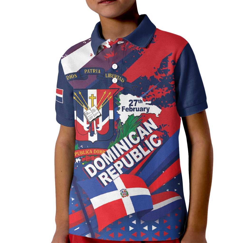 Dominican Republic Independence Day Kid Polo Shirt 27th February Coat Of Arms Grunge Texture