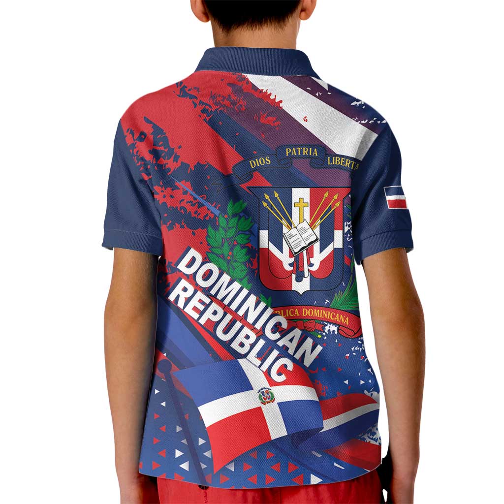 Dominican Republic Independence Day Kid Polo Shirt 27th February Coat Of Arms Grunge Texture
