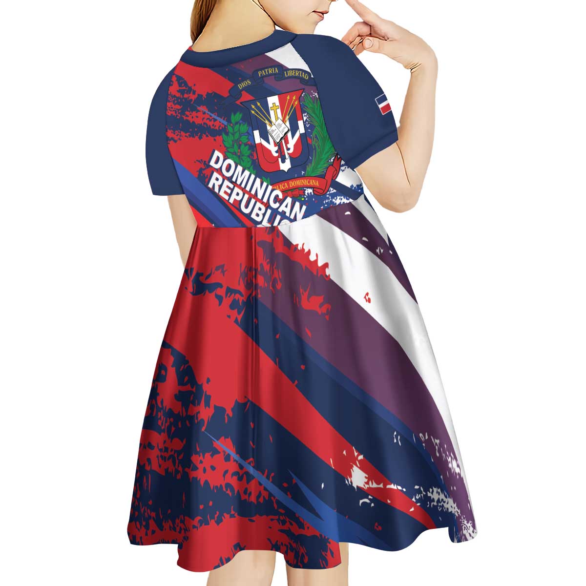 Dominican Republic Independence Day Kid Short Sleeve Dress 27th February Coat Of Arms Grunge Texture