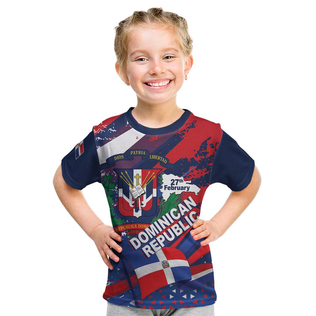 Dominican Republic Independence Day Kid T Shirt 27th February Coat Of Arms Grunge Texture