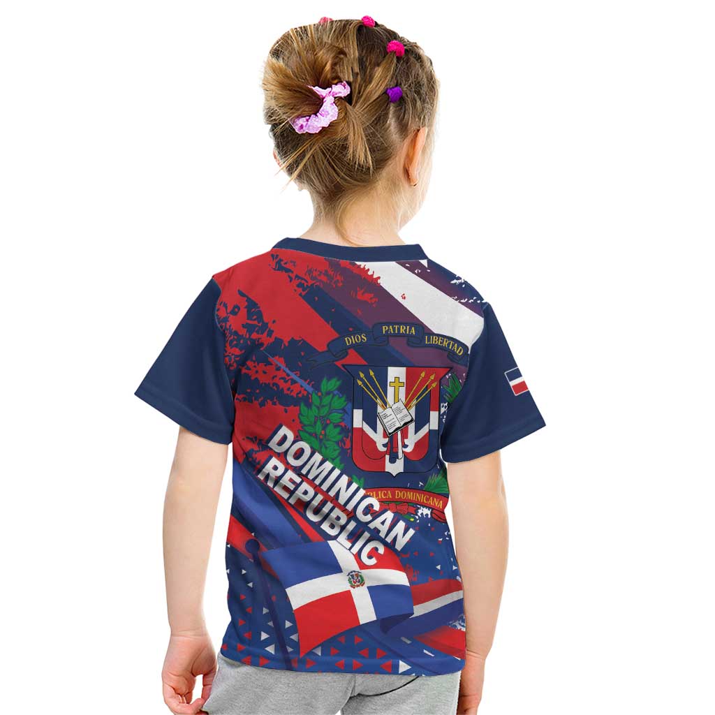Dominican Republic Independence Day Kid T Shirt 27th February Coat Of Arms Grunge Texture