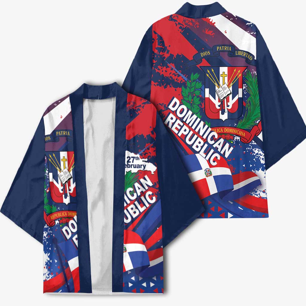 Dominican Republic Independence Day Kimono 27th February Coat Of Arms Grunge Texture