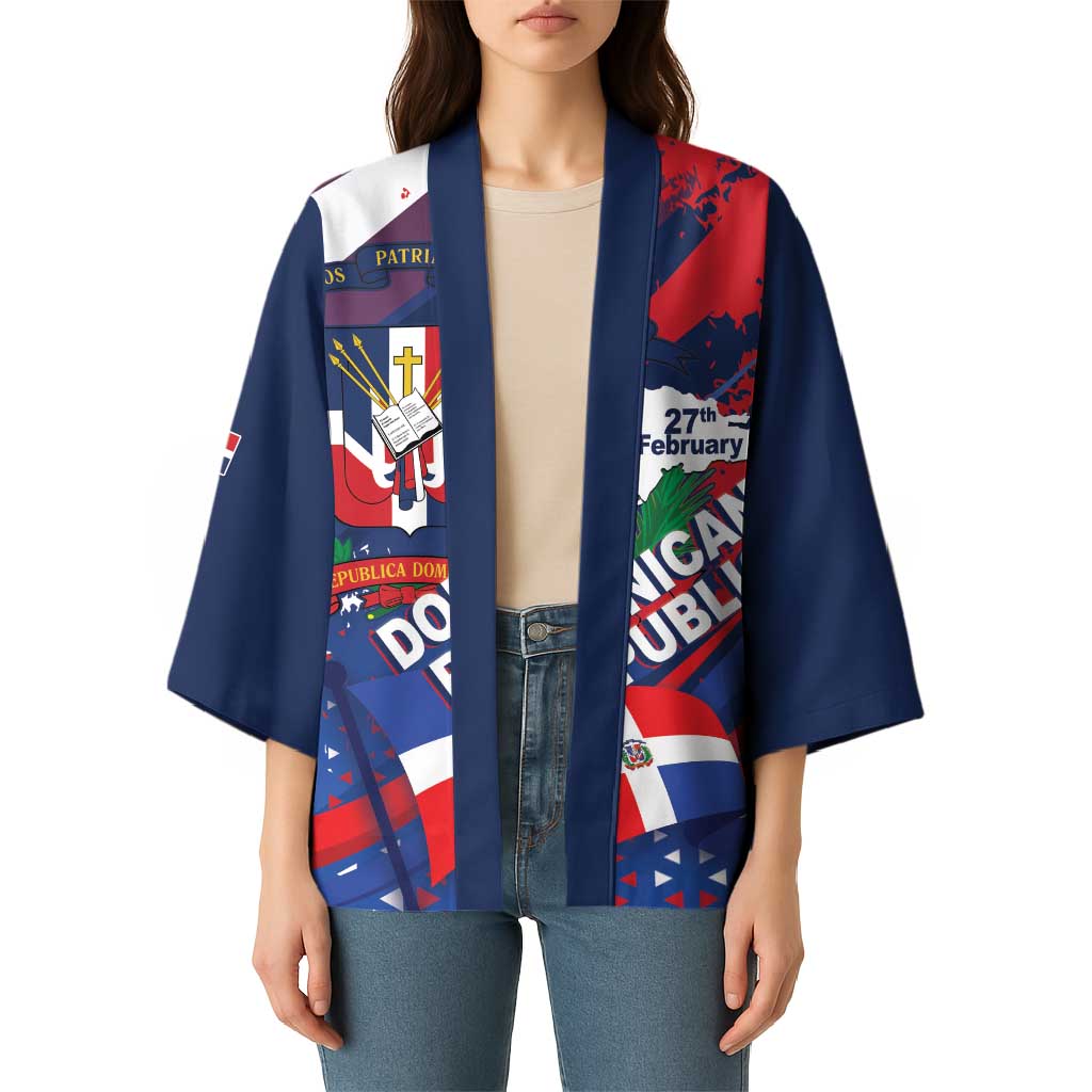 Dominican Republic Independence Day Kimono 27th February Coat Of Arms Grunge Texture
