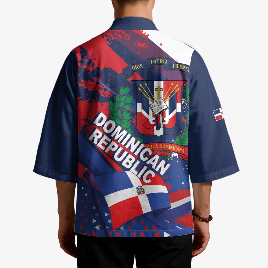 Dominican Republic Independence Day Kimono 27th February Coat Of Arms Grunge Texture