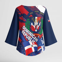 Dominican Republic Independence Day Kimono Sleeve Blouse 27th February Coat Of Arms Grunge Texture
