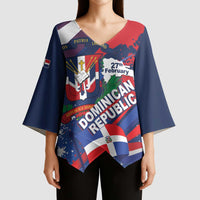 Dominican Republic Independence Day Kimono Sleeve Blouse 27th February Coat Of Arms Grunge Texture
