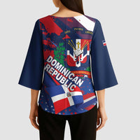 Dominican Republic Independence Day Kimono Sleeve Blouse 27th February Coat Of Arms Grunge Texture
