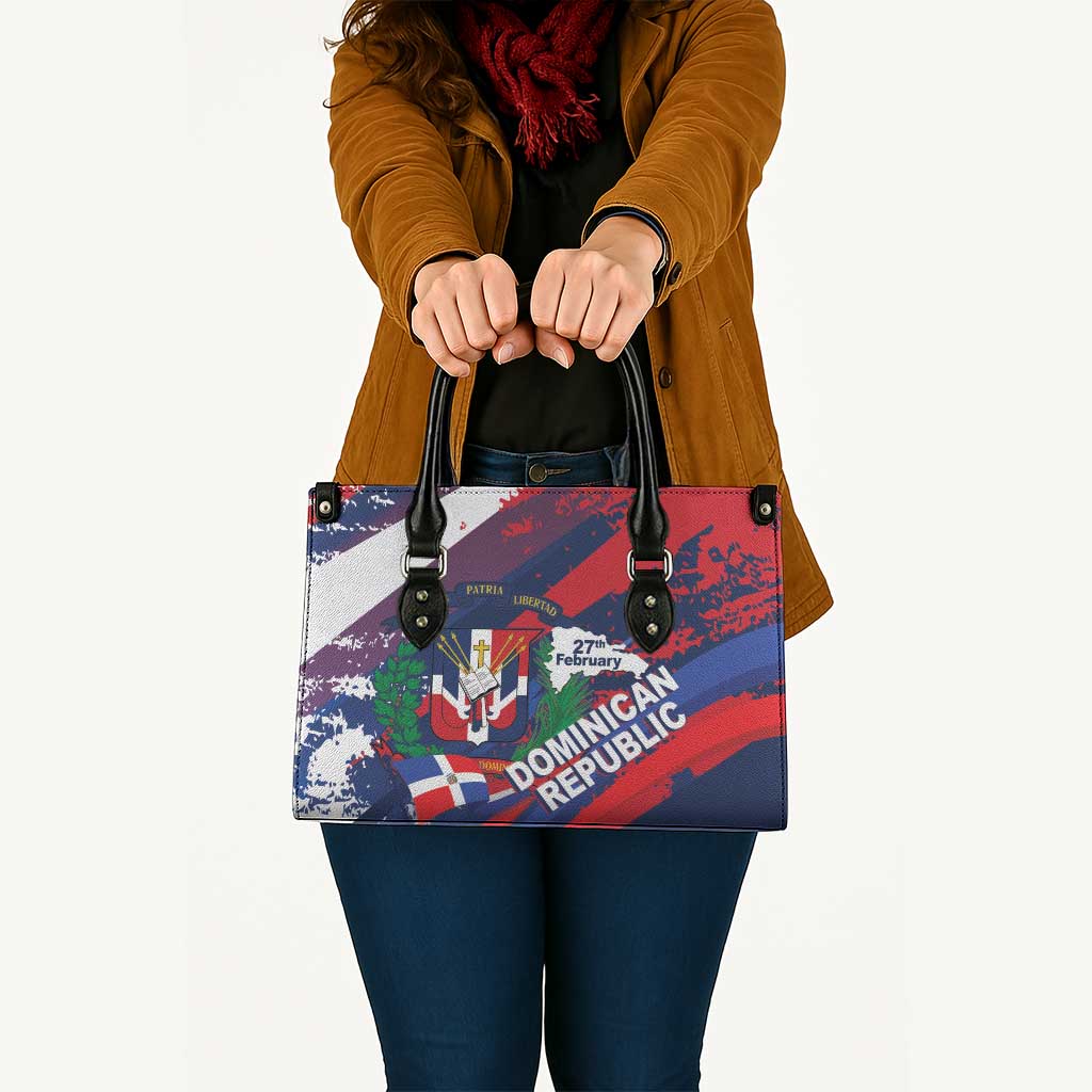Dominican Republic Independence Day Leather Bag 27th February Coat Of Arms Grunge Texture