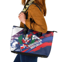 Dominican Republic Independence Day Leather Tote Bag 27th February Coat Of Arms Grunge Texture