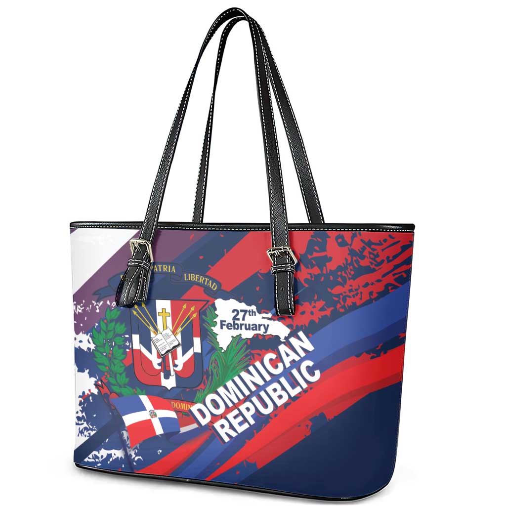Dominican Republic Independence Day Leather Tote Bag 27th February Coat Of Arms Grunge Texture