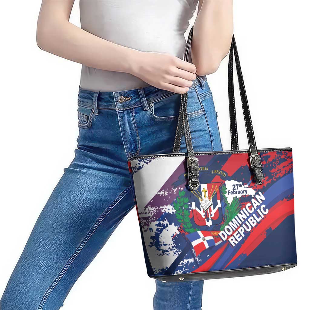 Dominican Republic Independence Day Leather Tote Bag 27th February Coat Of Arms Grunge Texture