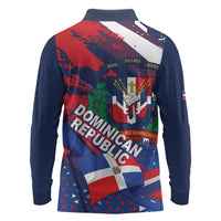 Dominican Republic Independence Day Long Sleeve Polo Shirt 27th February Coat Of Arms Grunge Texture