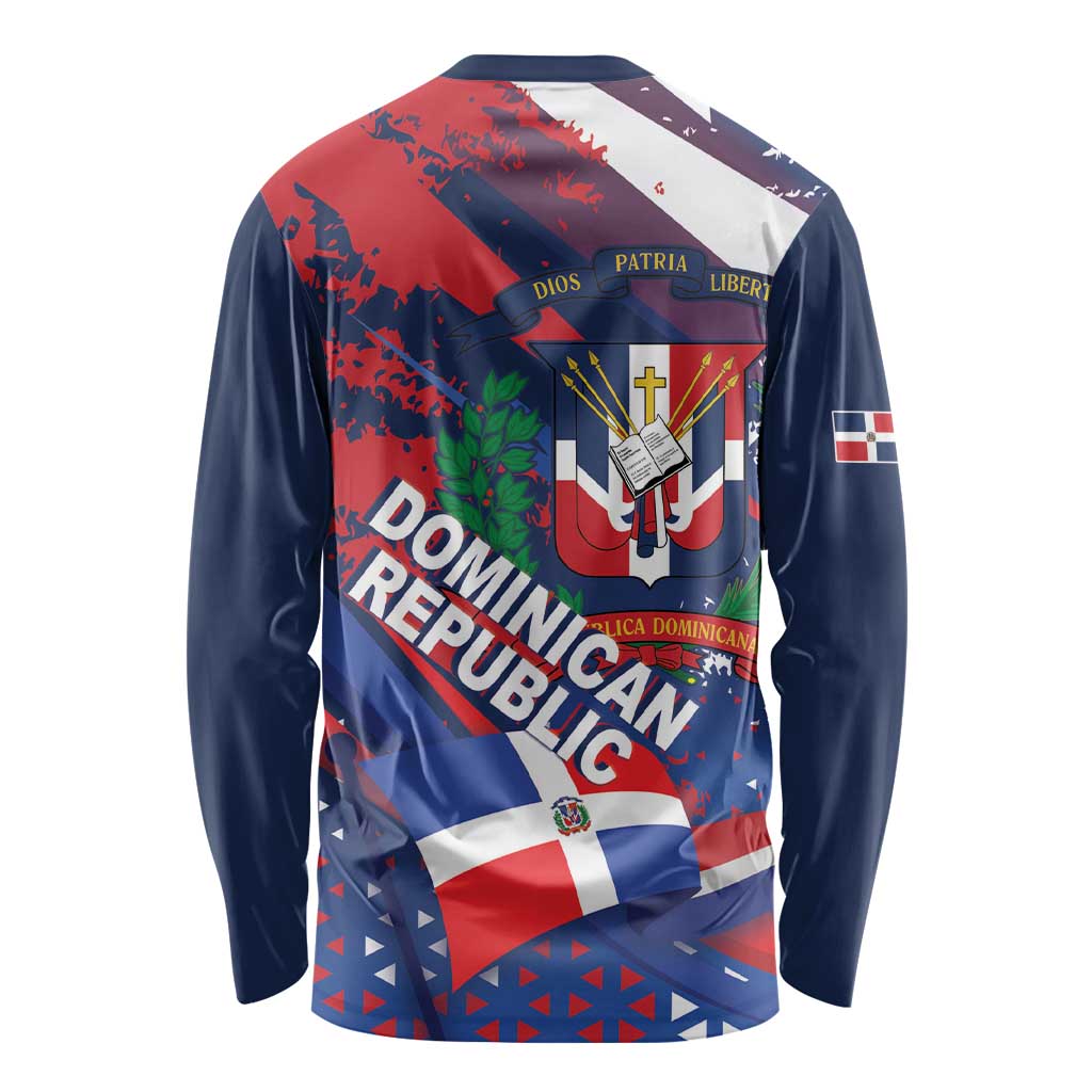 Dominican Republic Independence Day Long Sleeve Shirt 27th February Coat Of Arms Grunge Texture