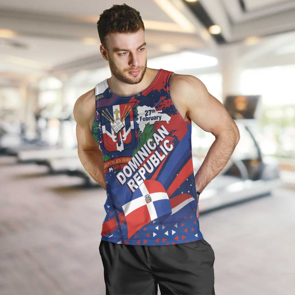 Dominican Republic Independence Day Men Tank Top 27th February Coat Of Arms Grunge Texture