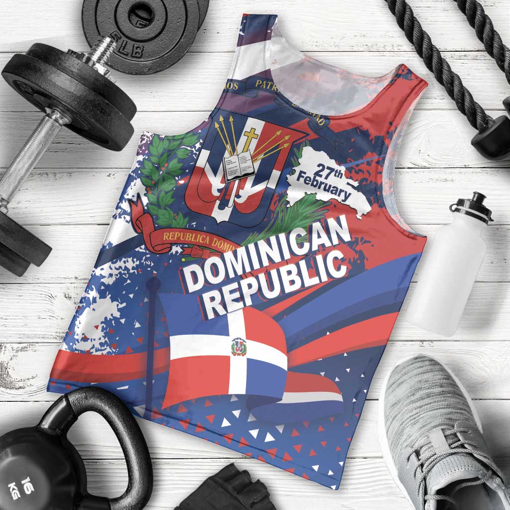 Dominican Republic Independence Day Men Tank Top 27th February Coat Of Arms Grunge Texture