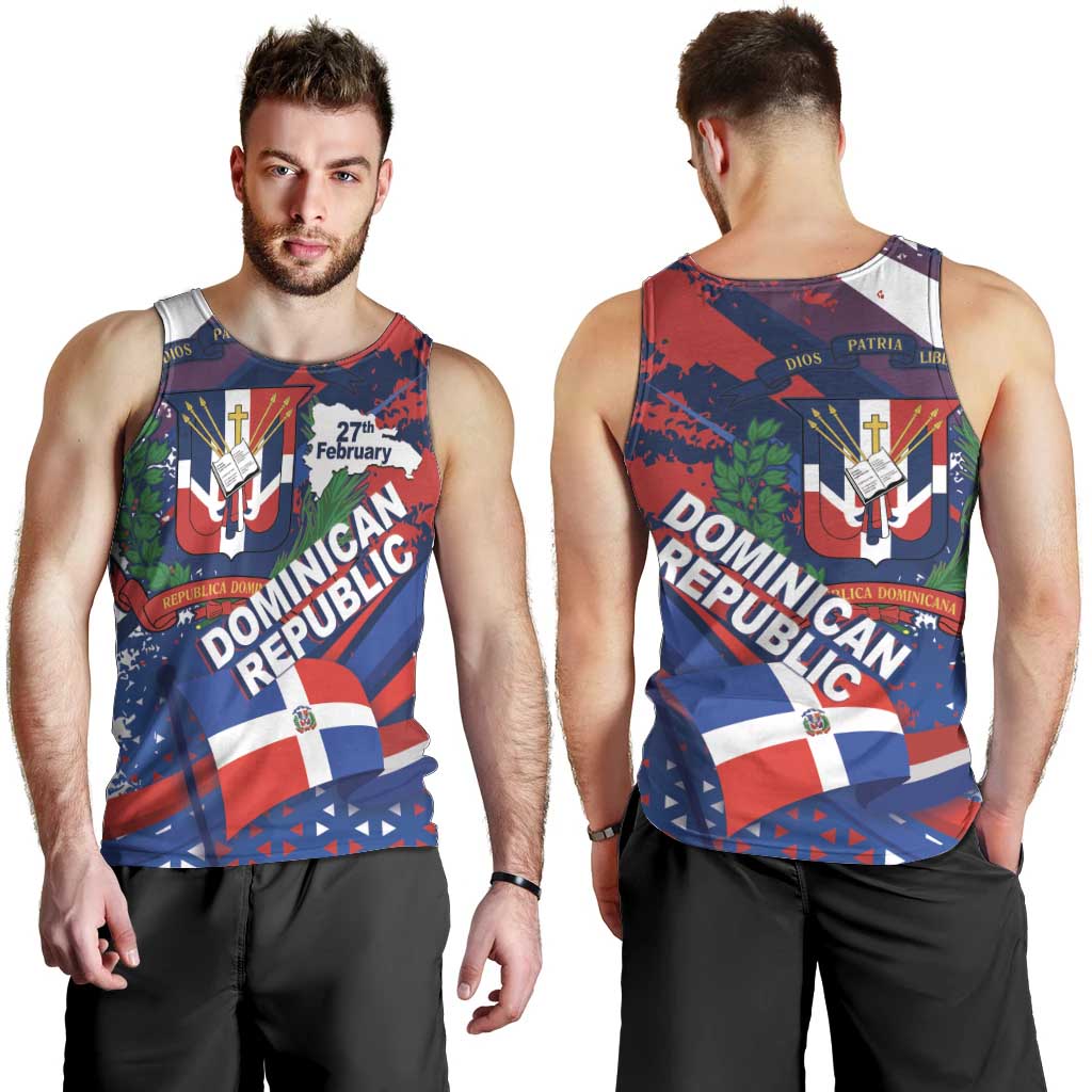 Dominican Republic Independence Day Men Tank Top 27th February Coat Of Arms Grunge Texture