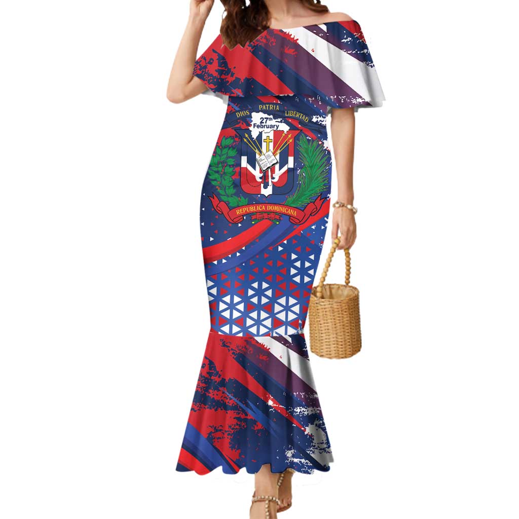 Dominican Republic Independence Day Mermaid Dress 27th February Coat Of Arms Grunge Texture