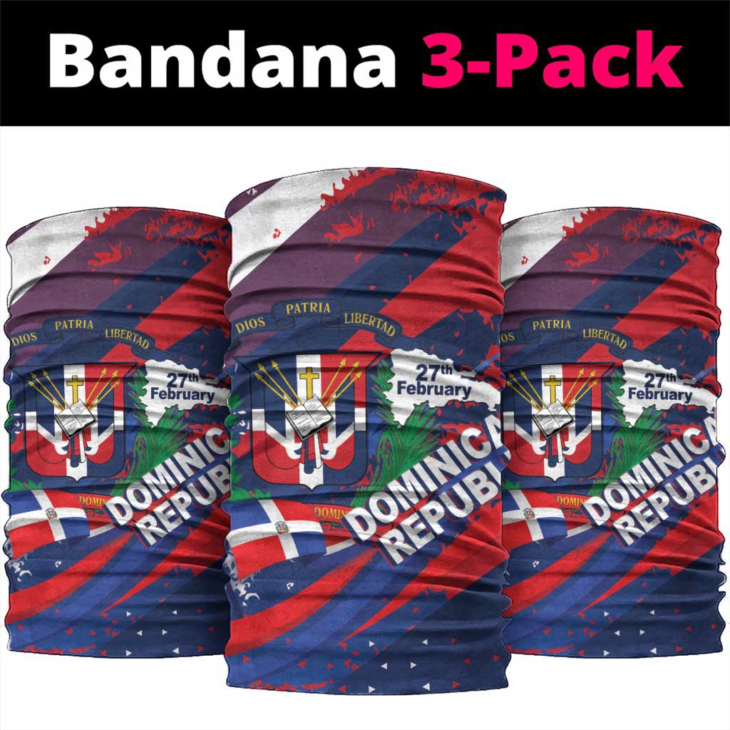 Dominican Republic Independence Day Neck Gaiter 27th February Coat Of Arms Grunge Texture