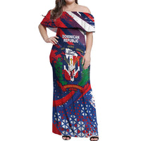 Dominican Republic Independence Day Off Shoulder Maxi Dress 27th February Coat Of Arms Grunge Texture