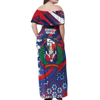 Dominican Republic Independence Day Off Shoulder Maxi Dress 27th February Coat Of Arms Grunge Texture
