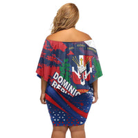 Dominican Republic Independence Day Off Shoulder Short Dress 27th February Coat Of Arms Grunge Texture