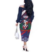 Dominican Republic Independence Day Off The Shoulder Long Sleeve Dress 27th February Coat Of Arms Grunge Texture
