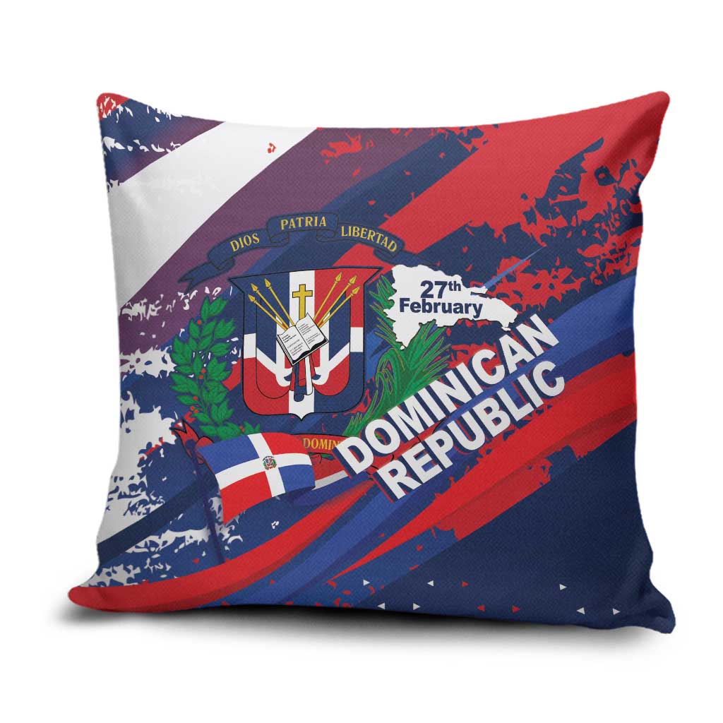 Dominican Republic Independence Day Pillow Cover 27th February Coat Of Arms Grunge Texture