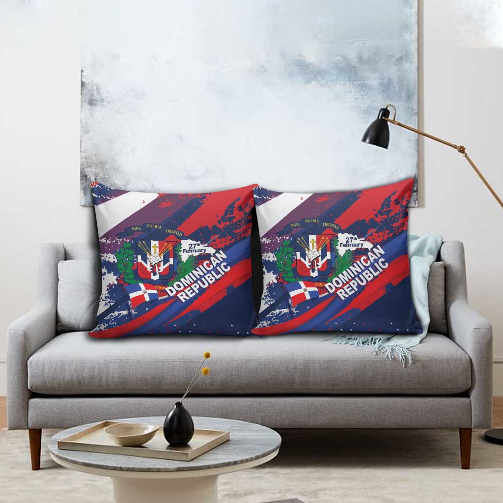 Dominican Republic Independence Day Pillow Cover 27th February Coat Of Arms Grunge Texture