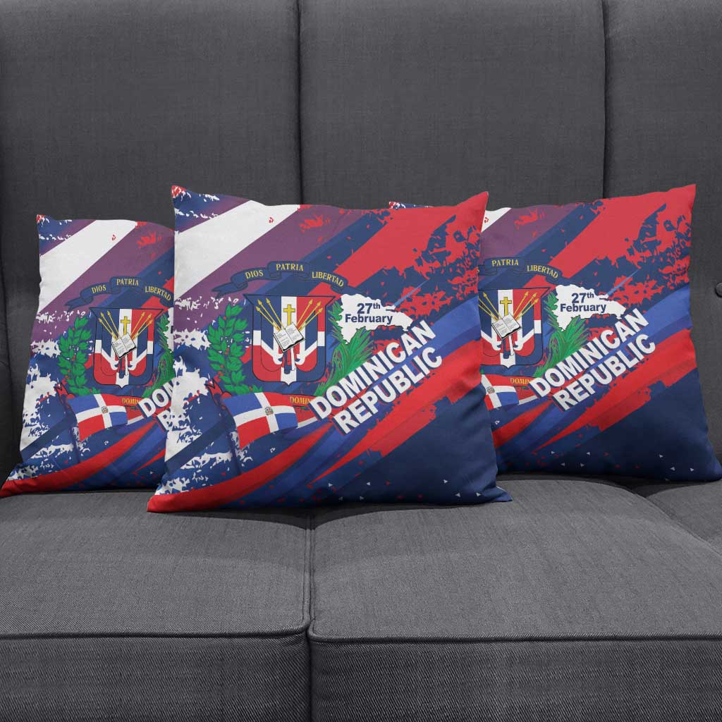 Dominican Republic Independence Day Pillow Cover 27th February Coat Of Arms Grunge Texture