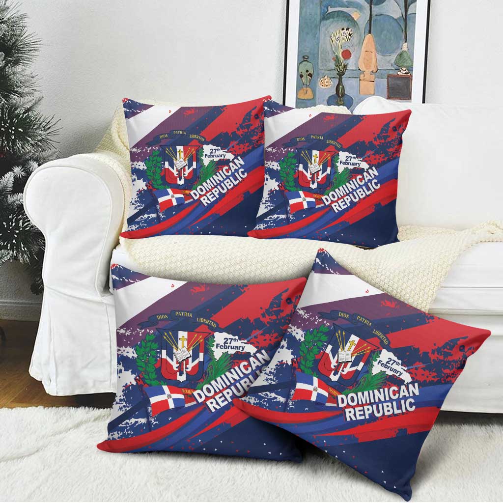 Dominican Republic Independence Day Pillow Cover 27th February Coat Of Arms Grunge Texture