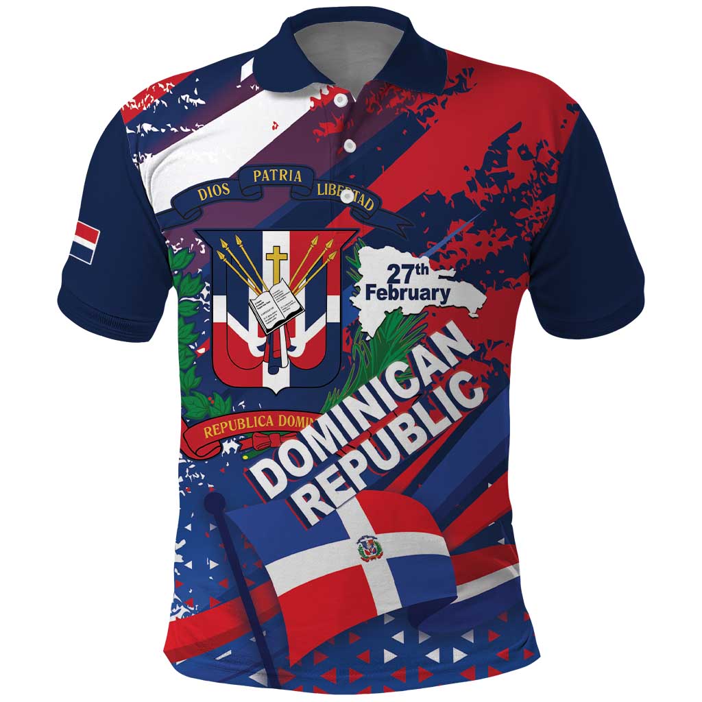 Dominican Republic Independence Day Polo Shirt 27th February Coat Of Arms Grunge Texture