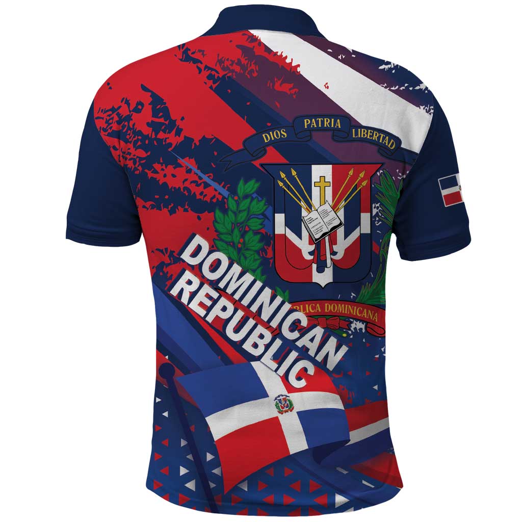 Dominican Republic Independence Day Polo Shirt 27th February Coat Of Arms Grunge Texture