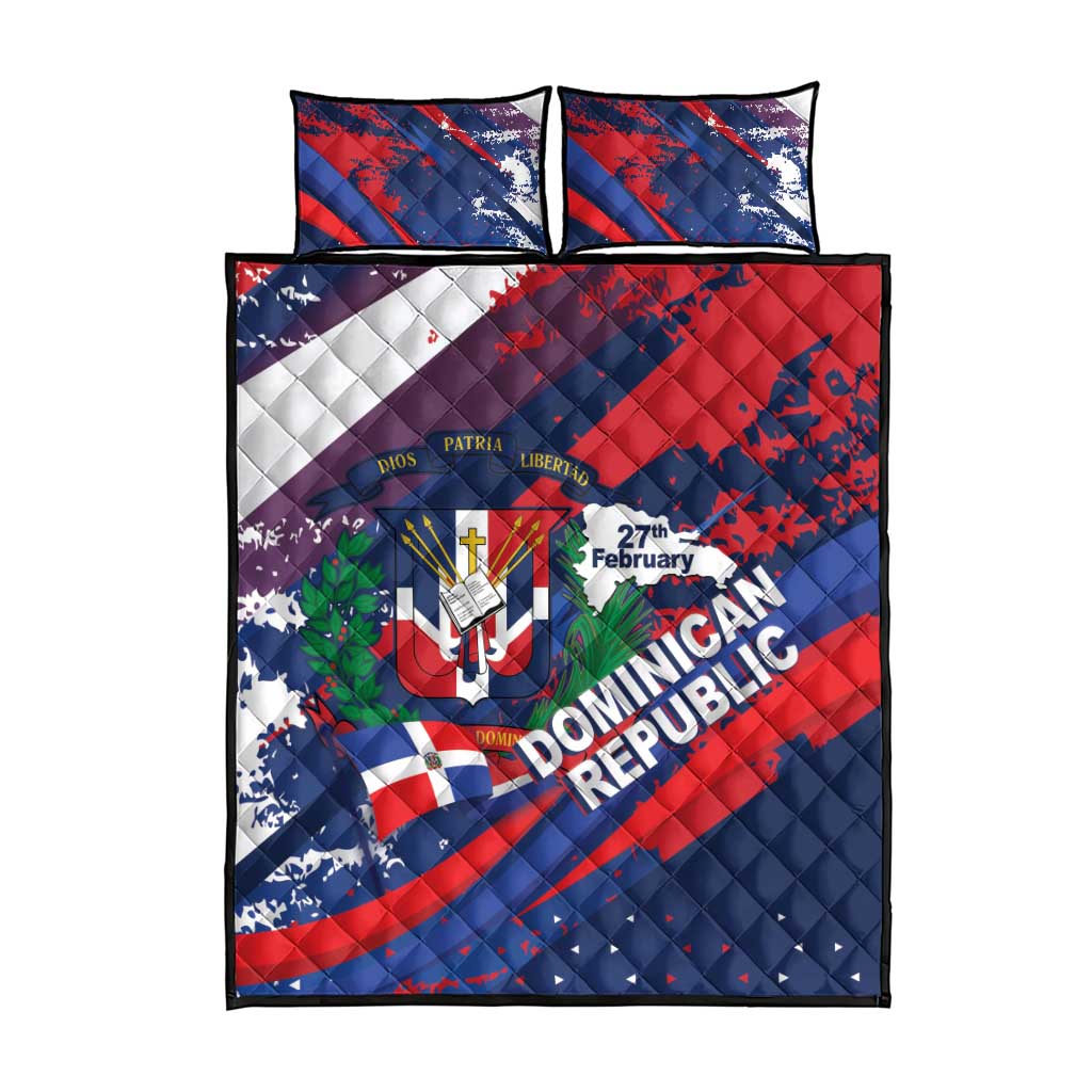 Dominican Republic Independence Day Quilt Bed Set 27th February Coat Of Arms Grunge Texture