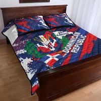 Dominican Republic Independence Day Quilt Bed Set 27th February Coat Of Arms Grunge Texture